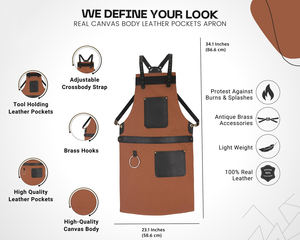 Delantal de cocina con diseño de lona de cuero personalizado con bolsillos y anillo para colgar toallas y con impresión completa de la AAA-0091 - Product Image 2