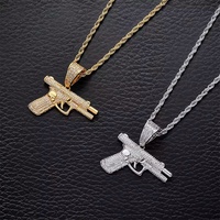 Nouveau Collier Pendentif Pistolet Submachine Gun Iced Out Tendance pour Hommes et Femmes, Bijou Hip Hop Rock Punk Cool pour Fête Urbaine, Cadeau