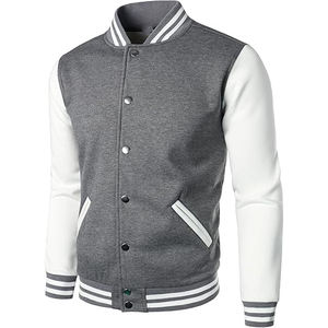 Chaqueta Varsity con Mangas Cepilladas para Hombre, con Cuello Ribado a Rayas, Interior Liso y Contraste Audaz en los Brazos para un Look Urbano Diario - Product Image 1