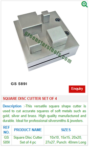 Set of 4 <b>Square</b> Disc Cutters GS 589I Steel Jewelry <b>Tools</b> for Jewellery Use - Product Image 2