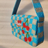 Tas Tote Kasual Kapasitas Besar Berbahan Alami dengan Hiasan Manik-manik Ceri, Modern, Buatan Tangan, Mewah untuk Wanita, Cocok untuk Pesta Malam Nasional dan Acara Fashion