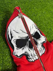 Sweat à capuche en molleton 100% coton 350 Gsm avec fermeture éclair intégrale sur le devant et le dos, logo brodé, taille plus, tirette de fermeture éclair argentée personnalisée - Product Image 3