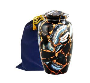 Urnas de cremación para cenizas Memorial Urna negra y dorada para cenizas humanas Urna grande con bolsa de terciopelo - Product Image 1