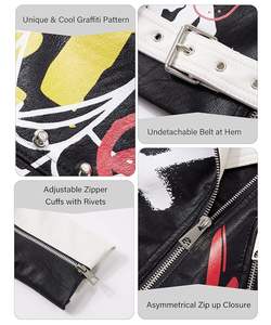 แจ็กเก็ตหนังนักขี่จักรยานสีดำสำหรับผู้หญิงแจ็กเก็ตสไตล์ประดับหมุดมีหนามแฟชั่นใหม่สำหรับผู้หญิง - Product Image 6