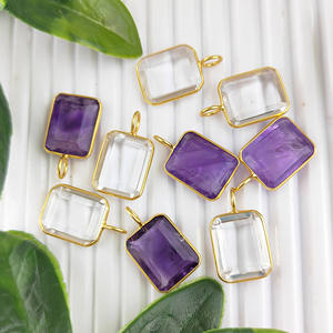 Pendentif religieux chrétien en argent sterling avec pierre précieuse naturelle, serti en clos, forme octogonale, quartz clair et améthyste - Or/Argent - Product Image 4