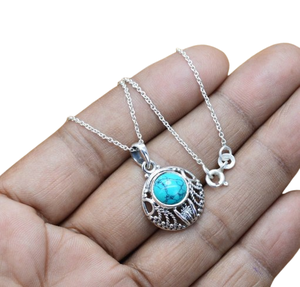 Bijoux de style bohème faits à la main en argent sterling 925 Turquoise pierres précieuses tendance pendentif bijoux pour femmes cadeau pour elle - Product Image 1