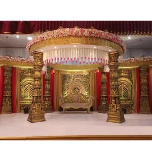 Mandap Vidhi élégant pour salle de mariage sud-indienne, configuration en fibre élégante pour l'exportation mondiale, vente en gros, mandap antique doré Chicago - Product Image 1