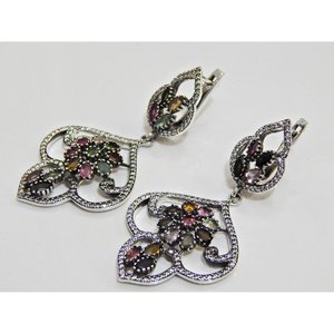 925 Sterling Silver <b>Earrings</b> with Natural Multi-<b>Tourmaline</b> Cubic Zirconia Wedding Jewelry with Diamond Ruby Gemstone <b>Tourmaline</b> - Product Image 2