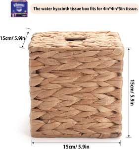 Porta Cajas de Pañuelos Cuadrado de Jacinto de Agua y Ratán - Porta Pañuelos Decorativo Tejido Estilo Boho, Marca Bluezon, Color Natural - Product Image 5