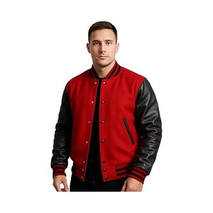 Varsity Letterman Vestes à manches en cuir pour hommes-College Baseball Bomber High School Wool Jacket - Product Image 1