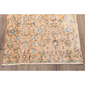 Vintage Turkish Rug, 2.4x5 ft Small Rug, <b>Yellow</b> Blue Ikat <b>Wool</b> Rug - Product Image 2