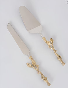 Nouveau couteau et serveur à gâteau en métal avec poignée en forme de feuille pour les fêtes d'anniversaire et de mariage - Product Image 2