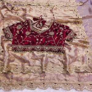 Sari en soie à broderies, best-seller, pour femmes, avec bordure lourde et travail de découpe, disponible dans toutes les tailles. - Product Image 3