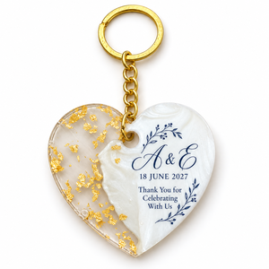 Llavero de Resina Epoxi con Corazón Personalizado, con Iniciales y Fecha en Lámina Dorada, Regalos de Boda, Compromiso, Aniversario, Regalos de Agradecimiento para Invitados - Product Image 1