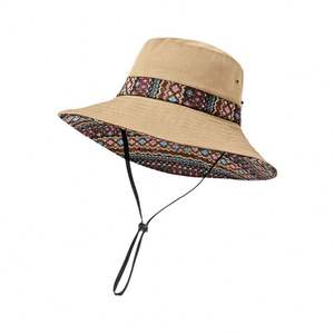 Outdoor Ethnic Style Sunshade Fisherman <b>Hat</b> for Women, <b>Summer</b> Travel Sun Protection Wide Brim Western Cowboy Beach <b>Hat</b> - Product Image 2