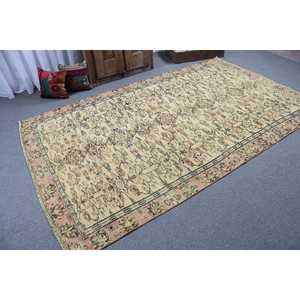 Turkish Rug, 5.4x8.9 ft Vintage Rug, <b>Brown</b> Ikat <b>Wool</b> Rug - Product Image 2