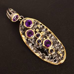 Pendentif ovale en améthyste fait main, argent sterling 925, serti à griffes, certifié IGI, collier vintage Art Déco, haute qualité - Product Image 1