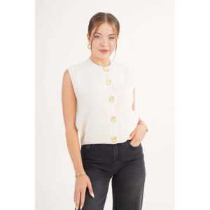 Gilet tricoté sans manches à boutons escargot avec pierres pour l'extérieur, vente en gros - Product Image 6