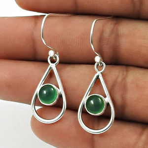 New Arrival Wholesale Personalized Jewelry 925 Sterling Silver Natural Green Onyx Gemstone Classic Look Earrings <b>Bulk</b> Suppliers - Product Image 2