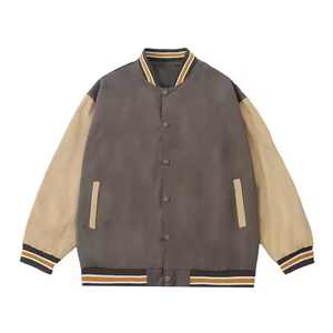 OEM Nueva llegada Color gris sólido con manga Beige Varsity Jacket Logotipo personalizado Tela transpirable Tallas grandes Chaqueta de invierno para los hombres - Product Image 1
