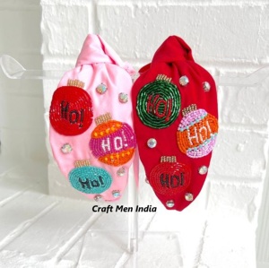 Wholesale Custom Luxury Fashion Crystal Hairband for Girls/Women Christmas-Themed Embellished Knotted Fabric <b>Headband</b> - Product Image 1