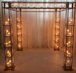 DreamLike Luxury Modern <b>Wedding</b> Stage <b>Backdrop</b> <b>Stand</b> Pipe and Drape Gold Metal Chuppah Canopy Arch Mandap Banquet Party Decor - Product Image 5