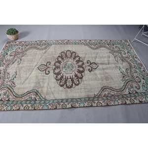 Vintage 4.6x7.9 ft Rug, Area Turkish Rug, <b>Brown</b> Green Floral <b>Wool</b> Rug - Product Image 4