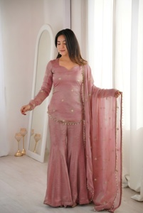 Fandy Silk Embroidery Sequence Work Ready To Wear <b>Top</b> With Fully Stitched Sharara Plazzo And Embroidery Sequence Work Dupatta - Product Image 2
