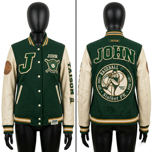Veste de baseball pour femmes, corps en laine, manches en cuir, panneaux contrastés marron, broderie chenille, logo personnalisé pour vestes pour femmes - Product Image 3