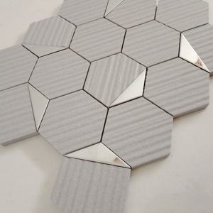 Shangar Signature 3 "Hexagon Silver PVD Carrelage de mosaïque en céramique vitrifiée 73Mm pour la rénovation intérieure et extérieure 260X300MM - Product Image 2