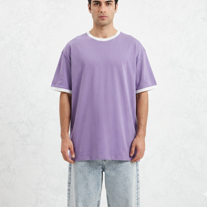 Custom Boxy Ringer T <b>Shirt</b> <b>Men</b> Oversized Contrast <b>Collar</b> Short Sleeve Vintage Street Wear Tee Private Label <b>Shirt</b> - Product Image 1