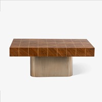 Moderner Designer-Wohnzimmertisch Rechteckiger Massivholz-Couchtisch mit Geometrischer Tischplatte Dekorativer Tragbarer Beweglicher Metallfuß