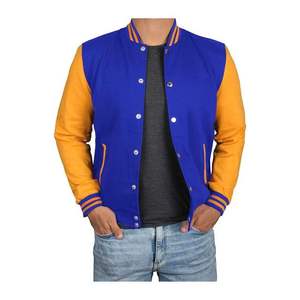 Chaqueta Universitaria de Cuero Azul y Amarillo para Hombre, Ropa Masculina, Chaqueta Universitaria Personalizada OEM, Producto de Alta Calidad - Product Image 4