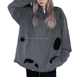 เสื้อสเวตเชิ้ตแบบหนาสั่งทำได้ MOQ ต่ำ ออกแบบแฟชั่น ปักลาย คอซิป แขนยาว ผลิตจากโรงงาน - Product Image 1