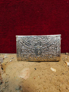 Indian Fully Handcrafted Vintage <b>Silver</b> Metal Evening <b>Clutch</b> with Chain Strap Luxury Womens Wedding Party Statement Handbag Made - Product Image 2