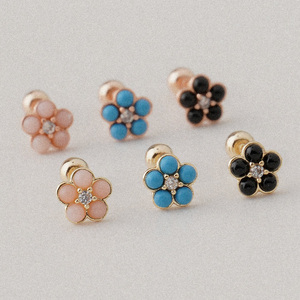 Orecchini da donna alla moda in oro 14k Fine per festa simpatici orecchini 3 colori fiore zirconi Piercing cubici regali all'ingrosso K-gioielli - Product Image 1