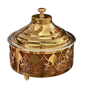 Cazuela decorativa hecha a mano de calidad premium Hotpot de diseñador chapado en oro Última colección Calentador de alimentos de metal - Product Image 3