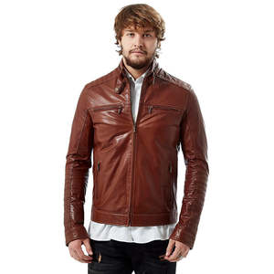 Veste en cuir d'agneau 100% pour homme, nouvelle conception, col montant, manches longues, fine, hiver, haute rue, OEM, vente chaude - Product Image 1