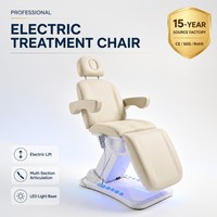 Fauteuil de traitement électrique blanc crème avec base lumineuse LED réglable, télécommande et repose-tête – Équipement de spa moderne