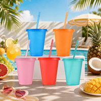 Gobelets en plastique personnalisés de 16 oz avec paillettes colorées, sans BPA, réutilisables, pour café glacé, avec couvercle et paille