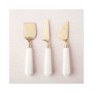 Lindo juego de rebanadoras de queso resina blanca diseño dorado mango juego de esparcidor de queso redondo y juego de rebanador de sushi - Product Image 4