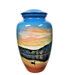 Urna de cremación de cenizas para adultos Beautiful Calm Lake titulada Serenity Nature, urna de cenizas de cremación temática Fall Lake escena con gansos - Product Image 3