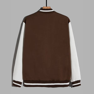 Veste de baseball universitaire pour homme en laine marron de style nouveau, col montant à capuche, logo sur le devant, respirante, coupe-vent, en lin - Product Image 2
