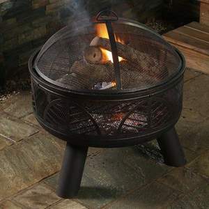 Pozo de fuego redondo de hierro con cubierta de malla y juego de herramientas de póquer para una quema y calidez al aire libre segura y conveniente - Product Image 3