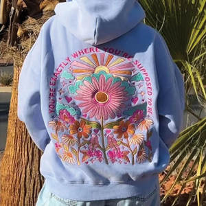 Vintage Retro Floral <b>Aesthetic</b> Oversized 3D Embroidery Lavender Affirmation Graphic Front Sweatshirt Casual Streetwear <b>Hoodie</b> - Product Image 2