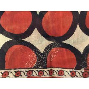 Pañuelo de Seda y Algodón Chanderi con Diseño de Puntos Dibujados a Mano, Puntos Rojos sobre Chifón Ligero, Estampado a Mano - Product Image 1
