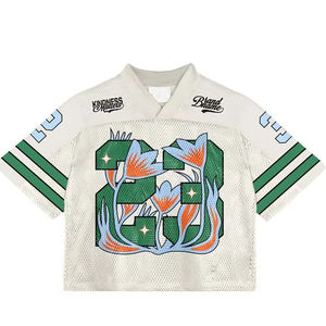 Boxy เสื้อยืดครอปแบบพอดีตัวเสื้อฟุตบอลแนวเรโทรเสื้อยืดโอเวอร์ไซส์แห้งเร็วพิมพ์ลายเสื้อผ้าครอปตาข่าย - Product Image 3