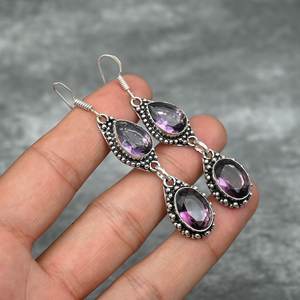 Boucles d'oreilles en améthyste, argent sterling 925, boucles d'oreilles en pierres précieuses faites à la main, bijoux cadeau pour elle, mère, élégantes boucles d'oreilles en améthyste - Product Image 4