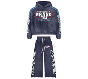 Chándales acampanados con lavado ácido personalizados para hombres Impresión de pantalla personalizada Hip Hop Chándal vintage elegante de talla grande para invierno - Product Image 2