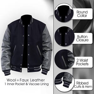 2025 personnalisé nouveaux hommes laine corps en cuir manches patchs brodés université hommes veste Letterman Baseball collège veste pour homme - Product Image 5